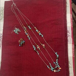 Turquoise and Brown Beaded Necklace and Earring Set